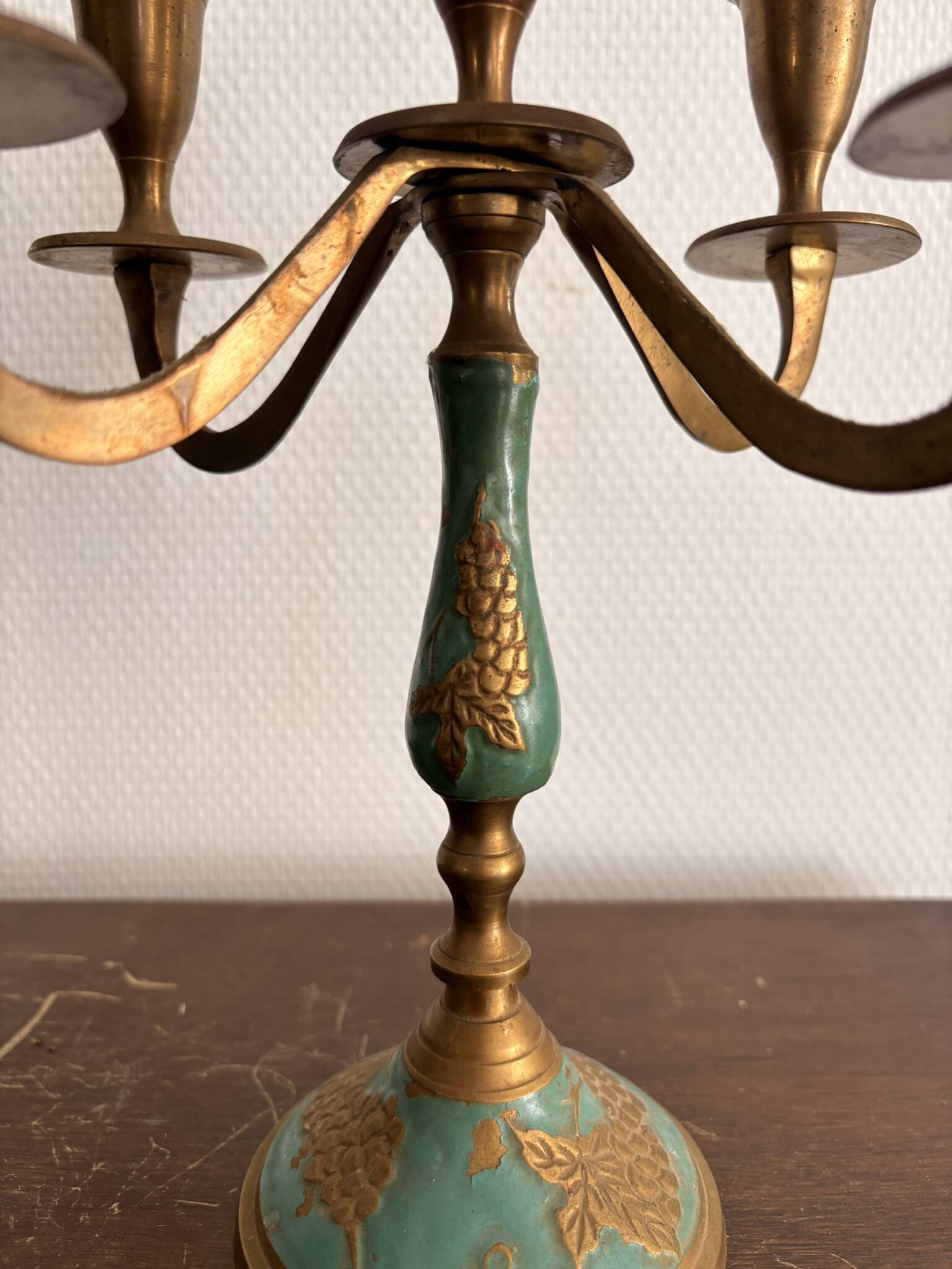 Antique Pair of Candle Holders Chandelier 5 Arms Gilded Brass Enamelled Blue