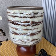 Seventies wood lamp and hippy chic wool lampshade