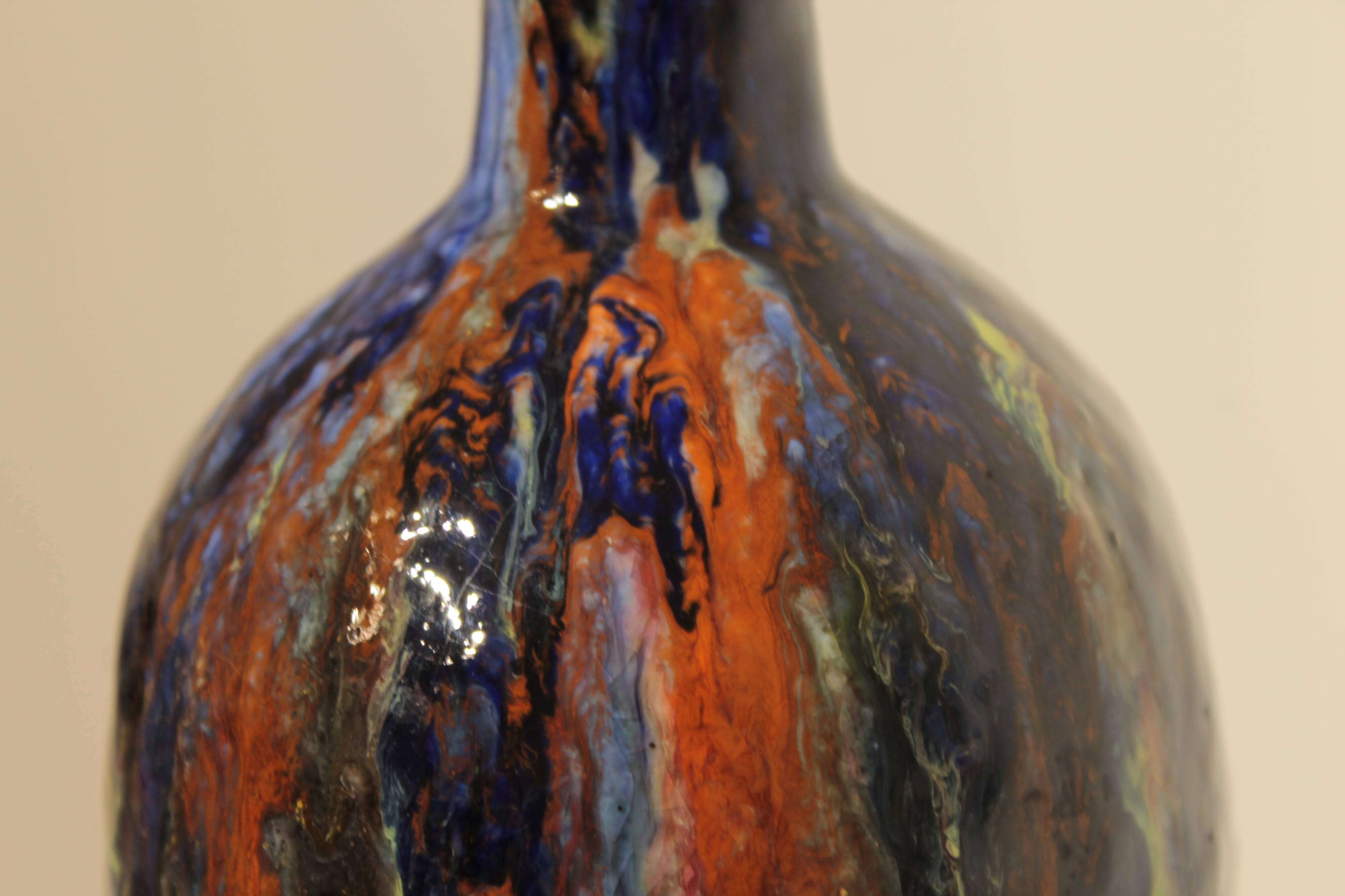 Multicolor glazed ceramic vase signed