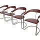 Set of 4 design cantilever chairs cognac leather and chrome design