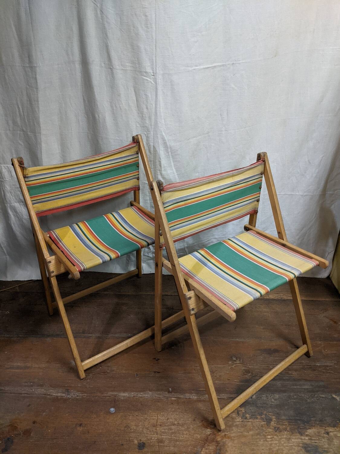 Folding wood and canvas beach chairs 1950