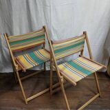 Folding wood and canvas beach chairs 1950