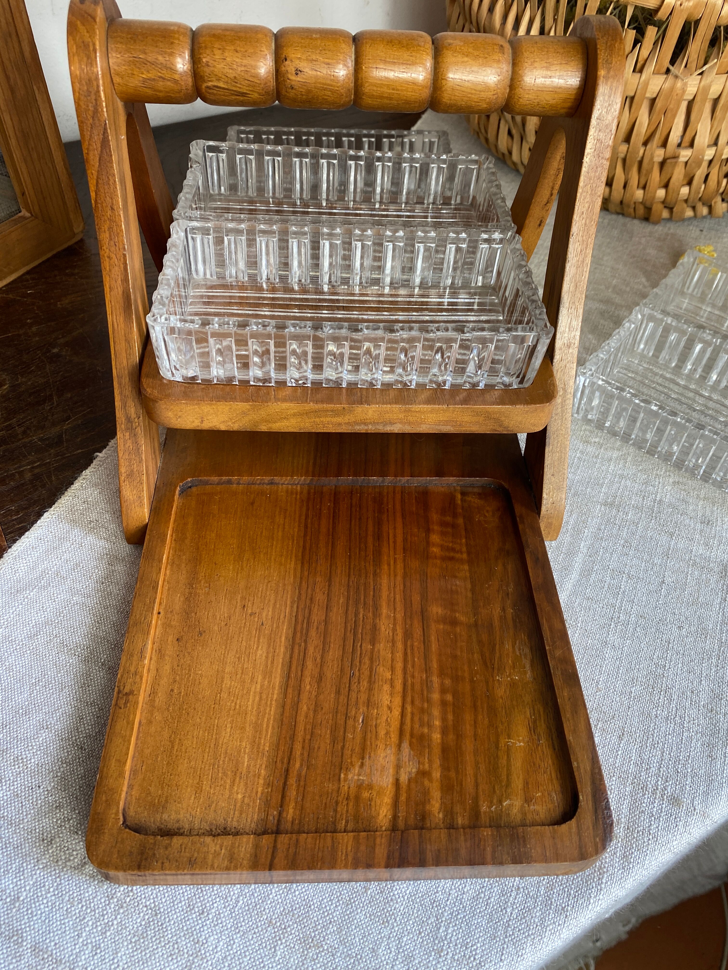 Art Deco wooden compartmented servant