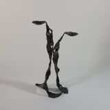 Sculptural brutalist floor candle holder made of hand-forged iron from the 1950s.