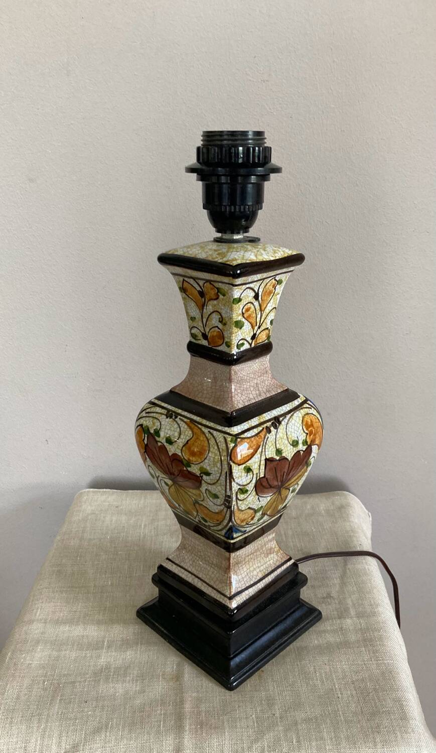 Living room lamp in cracked earthenware style, handmade decoration, 20th century
