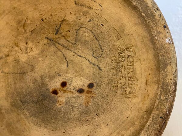 Vase en gres ceramique signé renault argent gres emaille polychrome