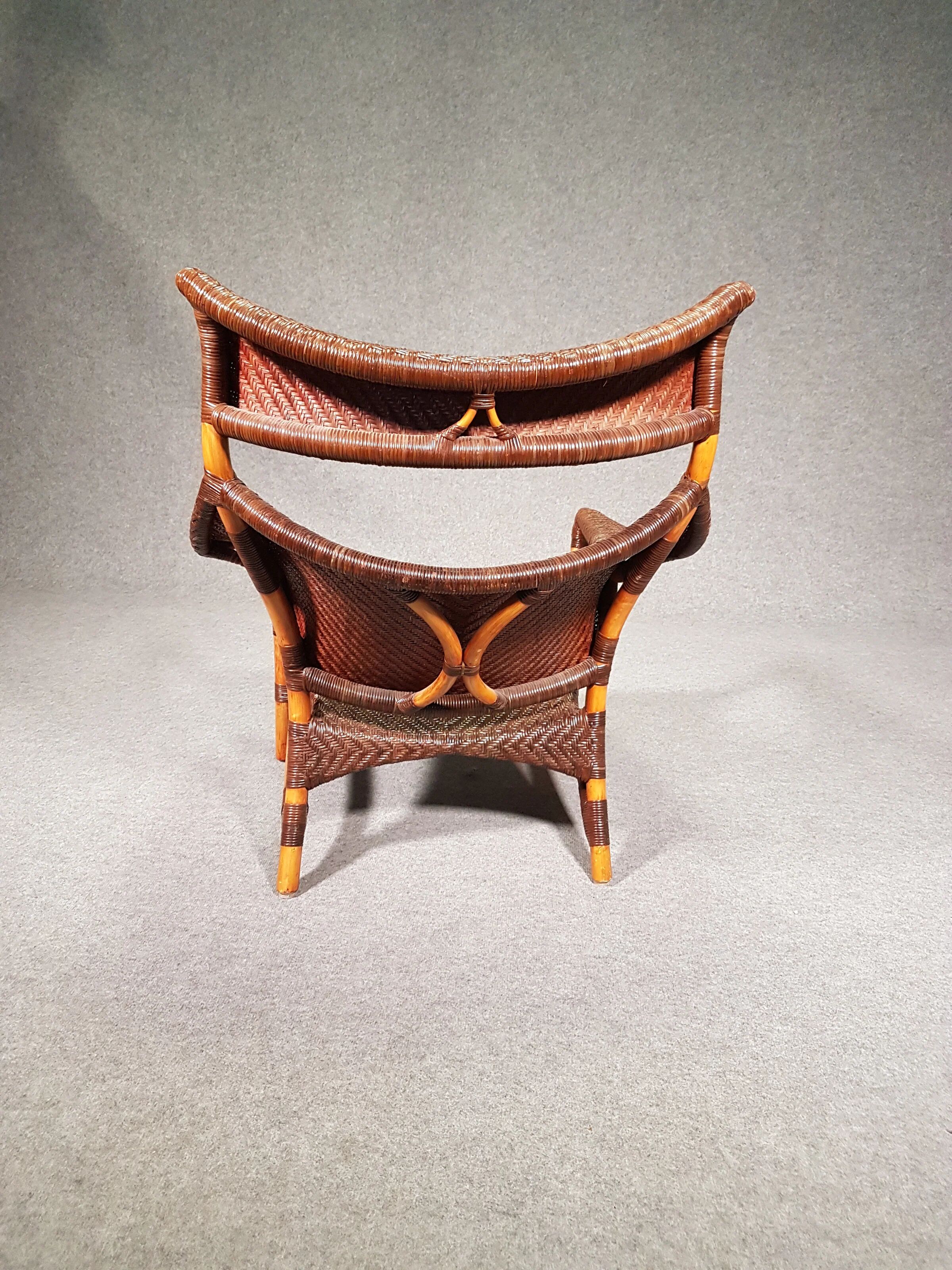 Lounge chair and footstool designed by Yuzuru Yamakawa rattan and bamboo
