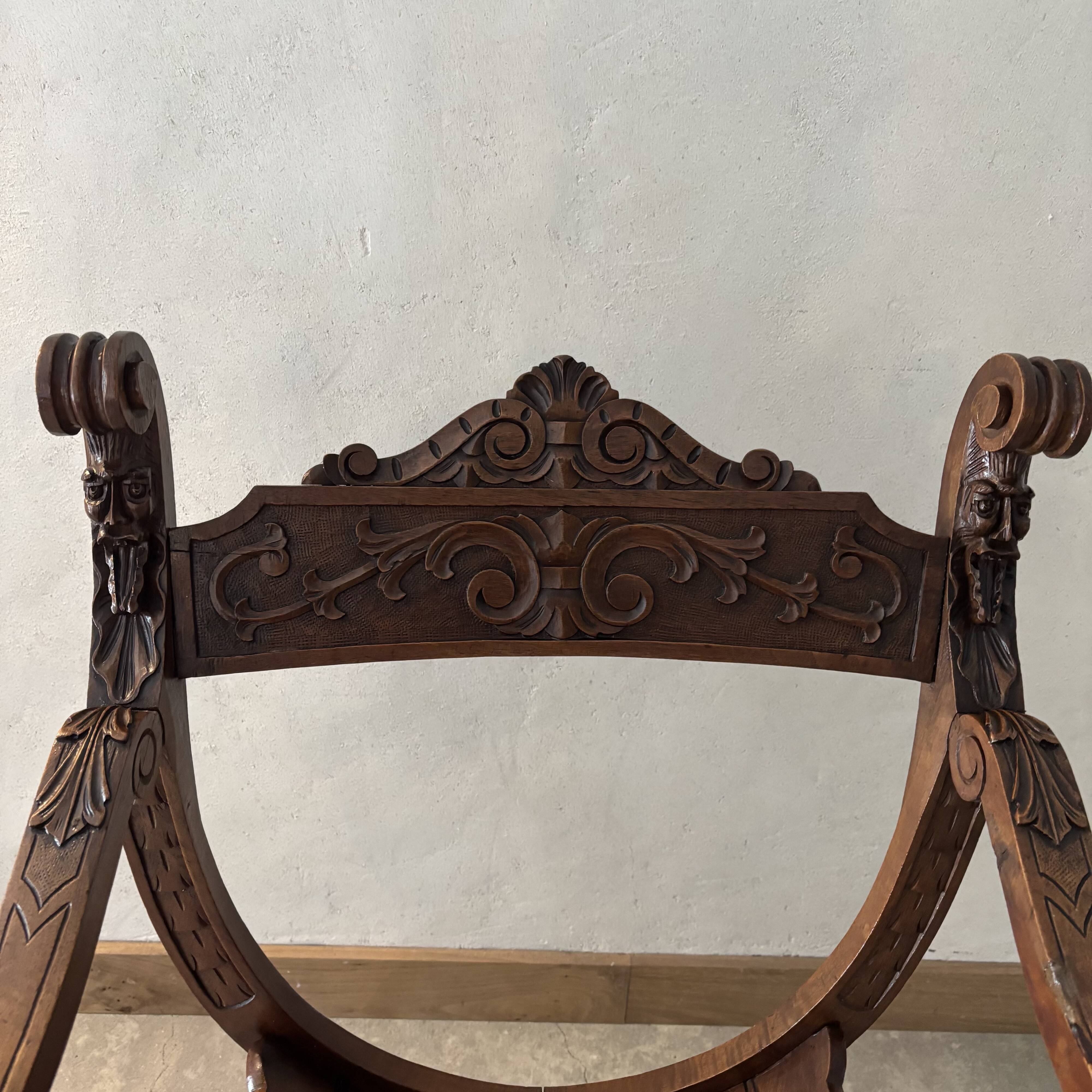 Dagobert armchair in walnut, Medieval style – Late 19th century