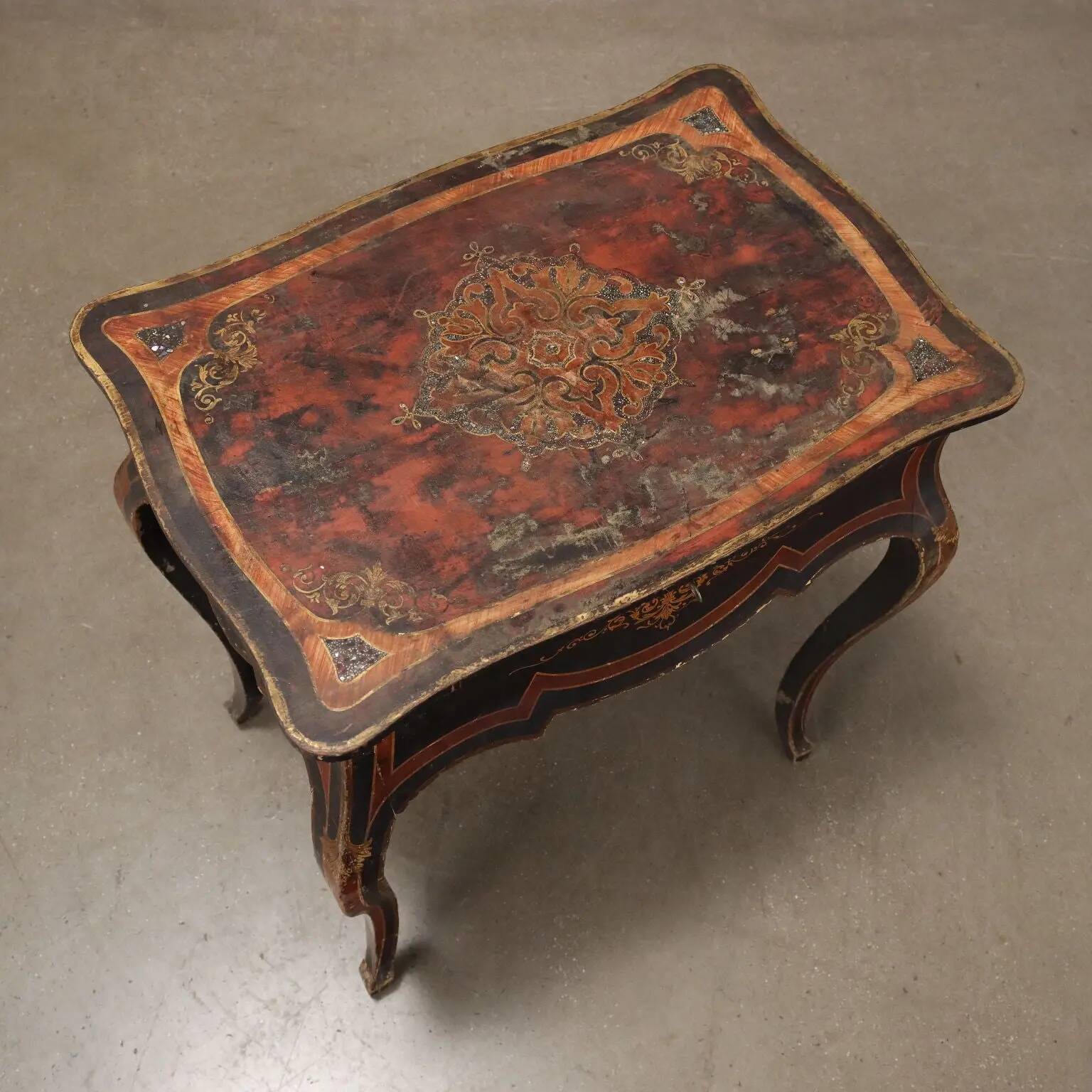 Antique lacquered oak work table, France, 20th century