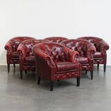 Ensemble de 6 fauteuils club Chesterfield en cuir de vache anglais