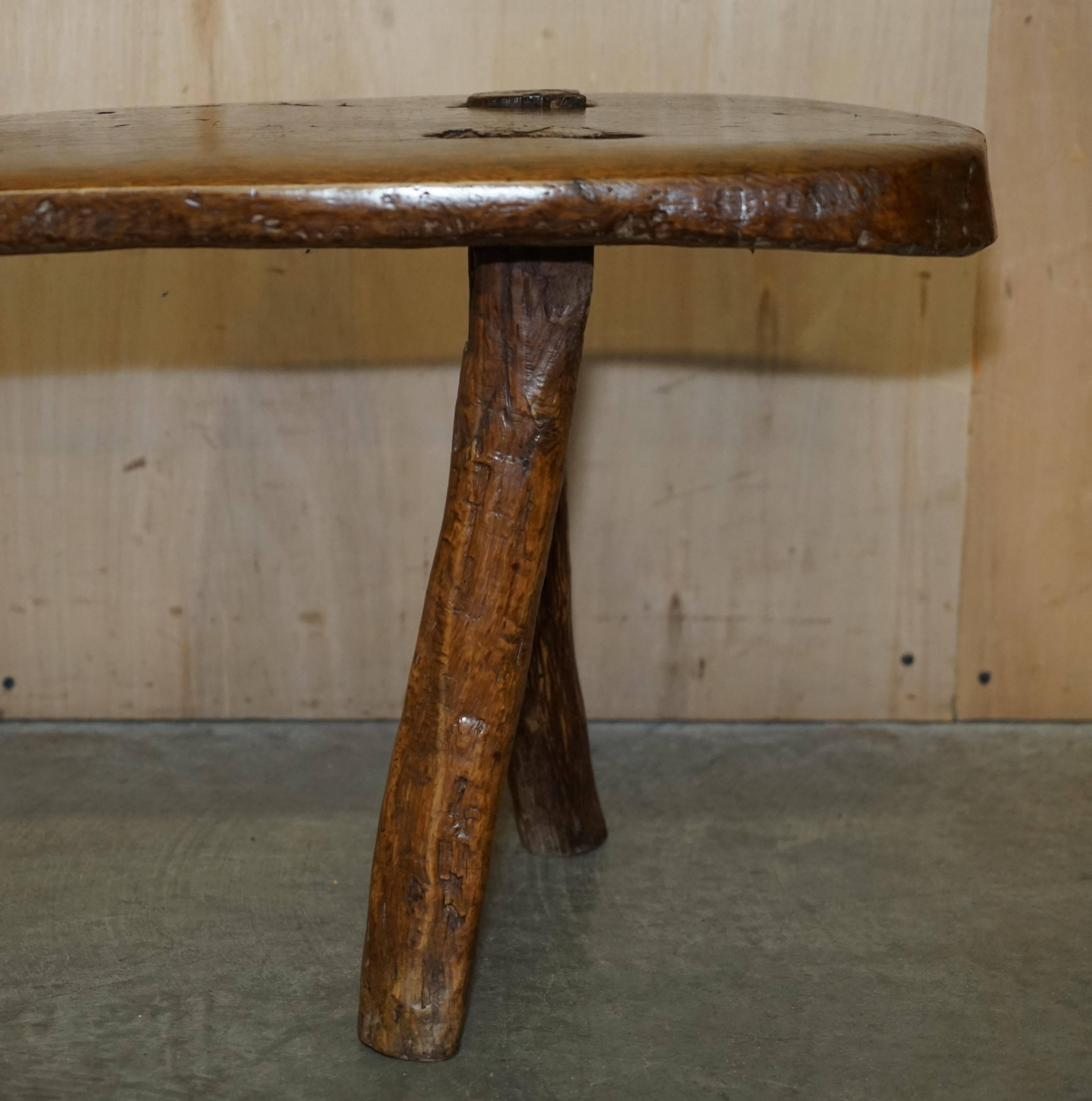 Antique Spanish Primitive Bench with Three Legs, 18th Century
