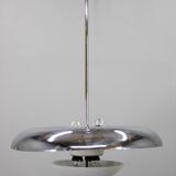 Art Deco chrome and opaline glass chandelier by Napako, 1930s