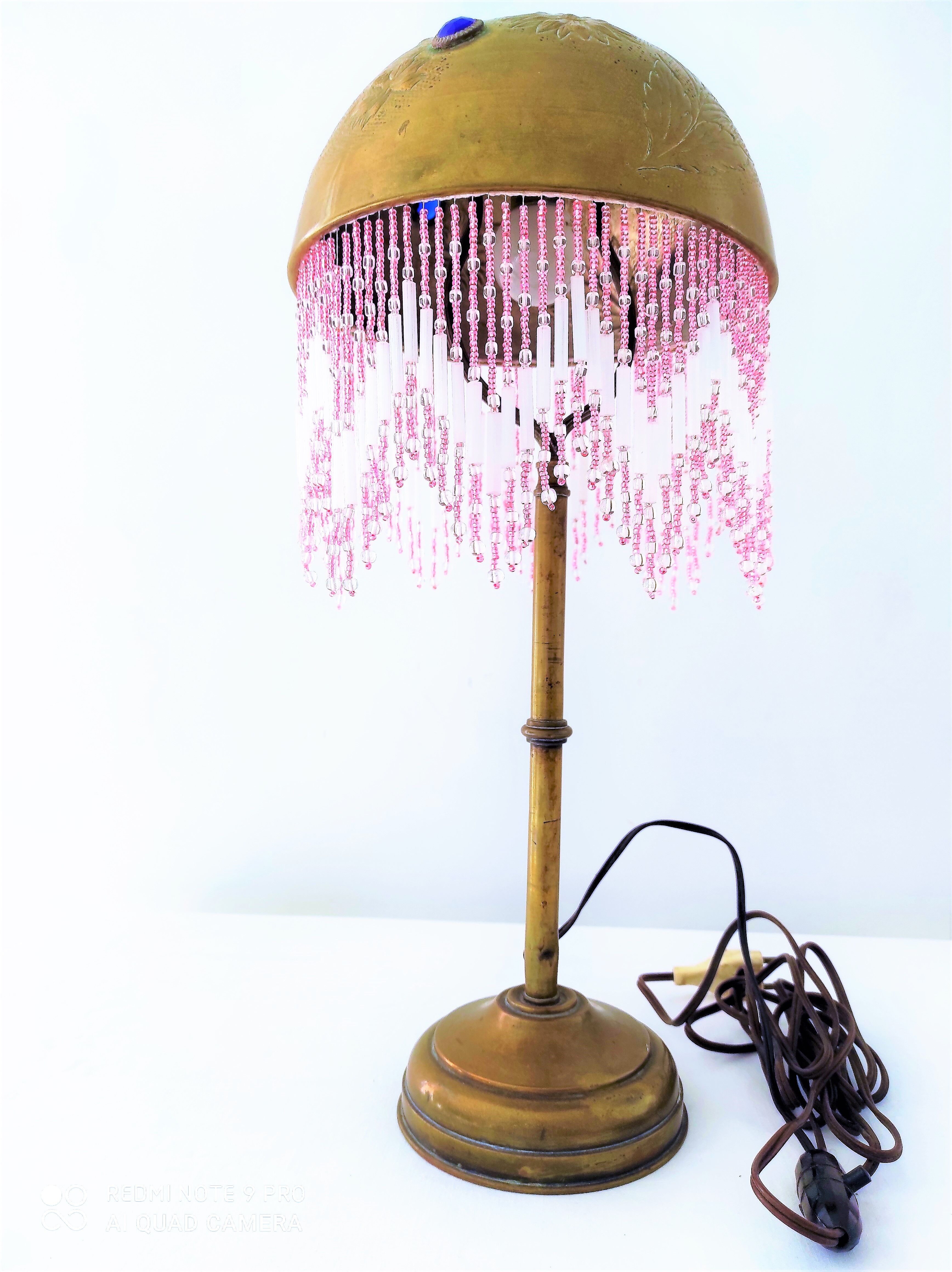 Brass hat lamp with 3 cabochons called "Parisian"