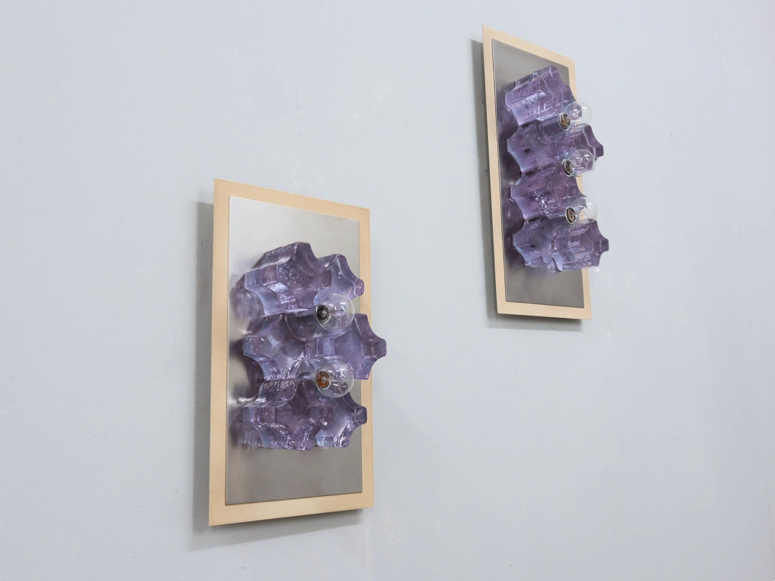 Sculptural Poliarte Murano glass wall sconces 1970s, set of 2