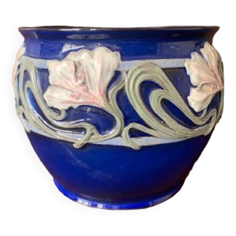 Cache pot Art Nouveau en céramique bleu nuit, 1920