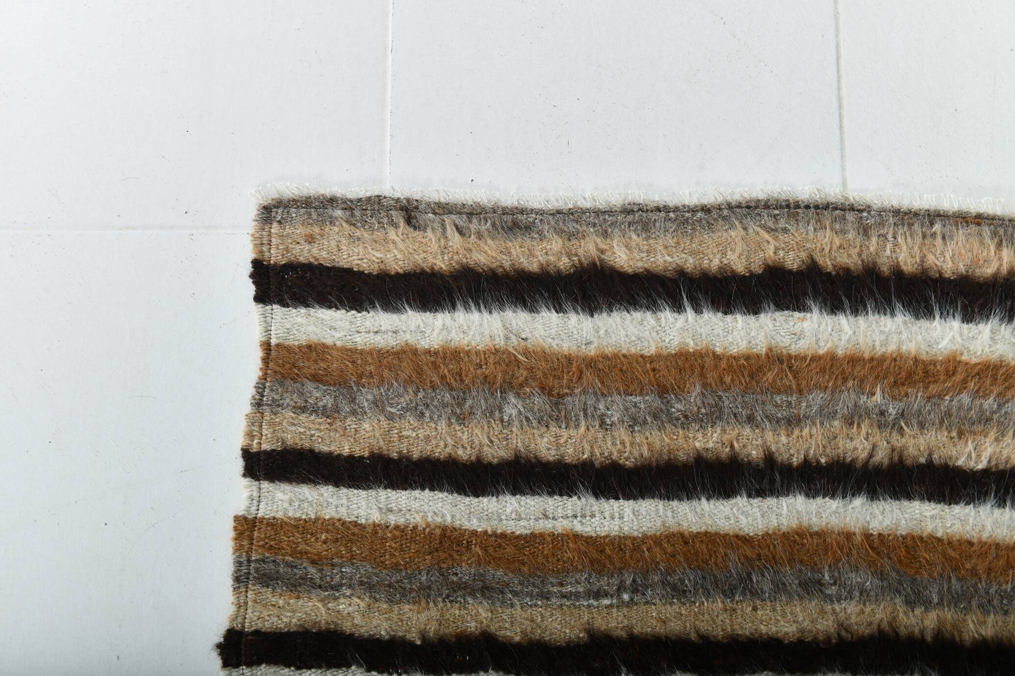 Striped Brown & Beige Vintage Kilim Rug, 133x170Cm