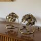 Hollywood regency set of 2 brass leaves table lamps, Bottega Gadda Italy, 1970s