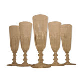 Set de 6 flutes a champagne cristal taillé cotes plates Baccarat Saint Louis 19ème