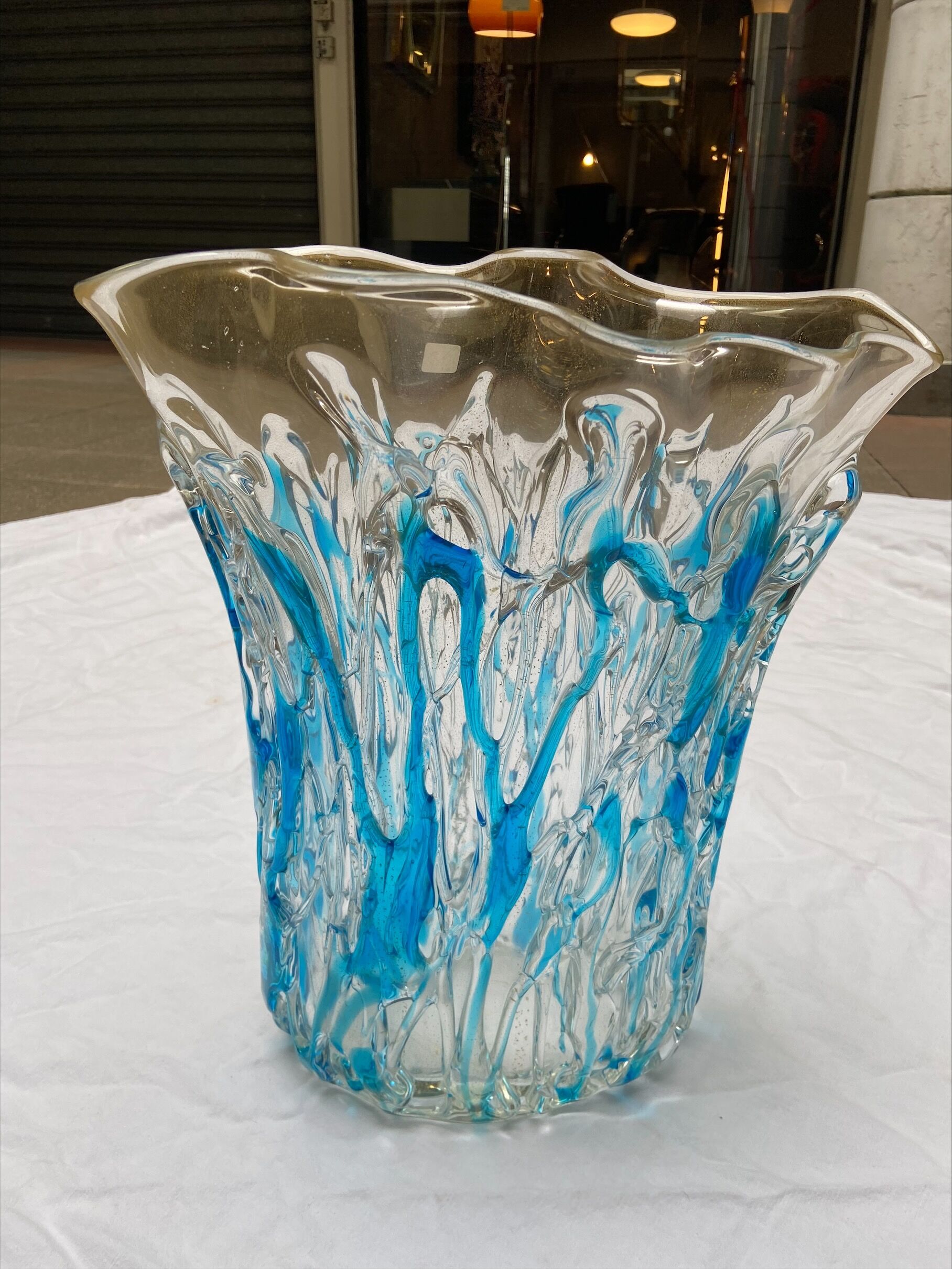 Blue and transparent vase - Costantini - 80s - Murano