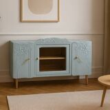 Renovated vintage low sideboard - Unique piece of furniture with floral moldings