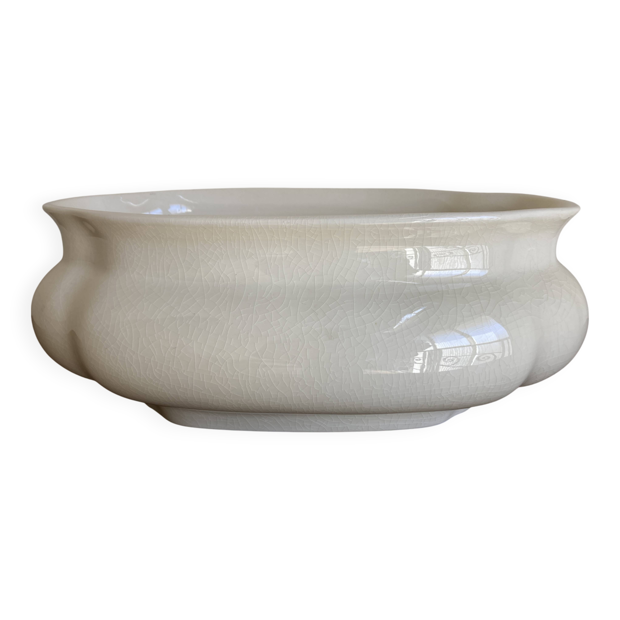 Neo-classical planter in ivory earthenware with XXL gadroons, 1950s
