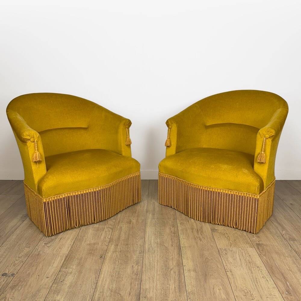 Paire de fauteuil crapauds velours moutarde