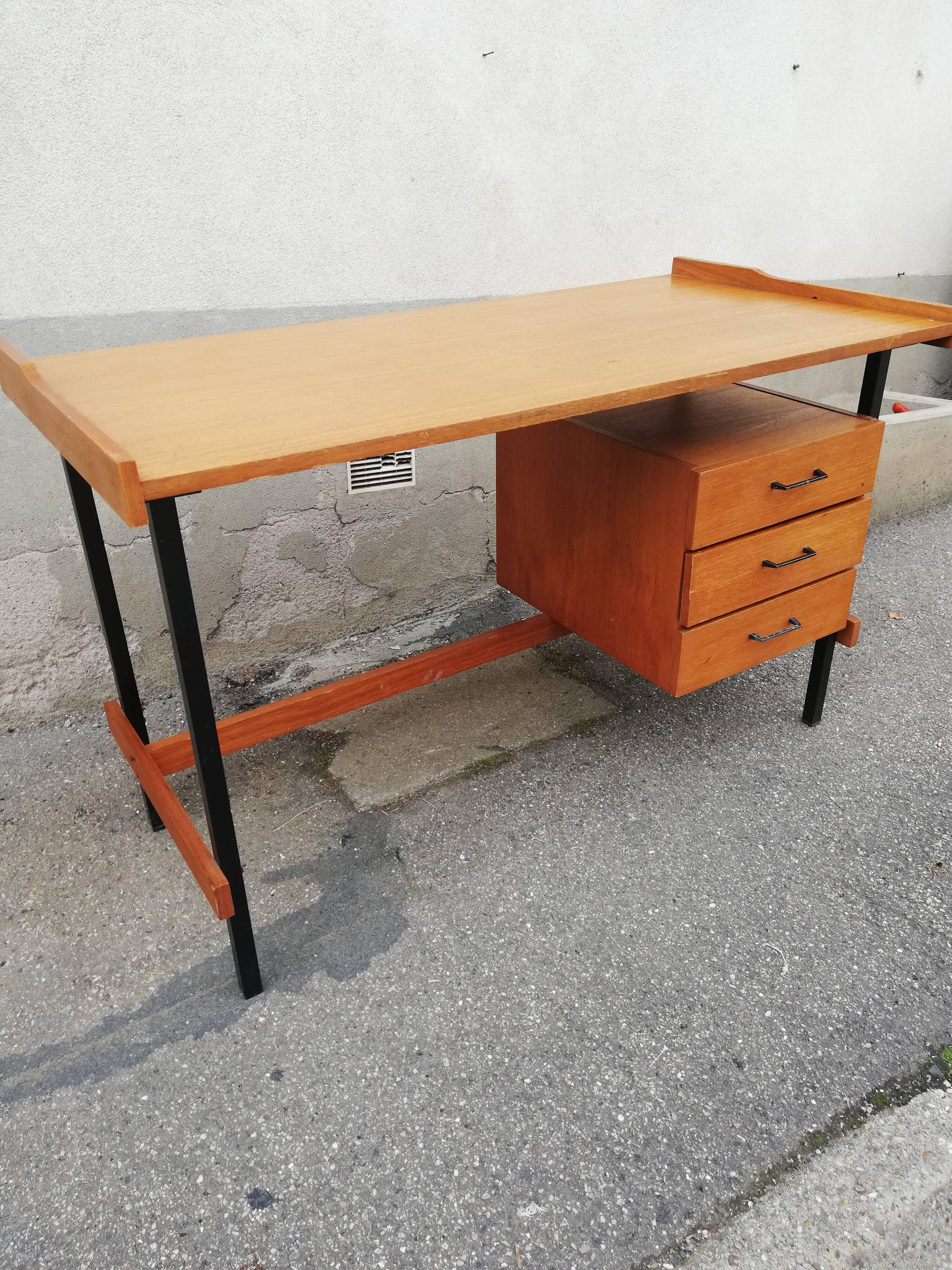 Bureau vintage métal et caisson bois