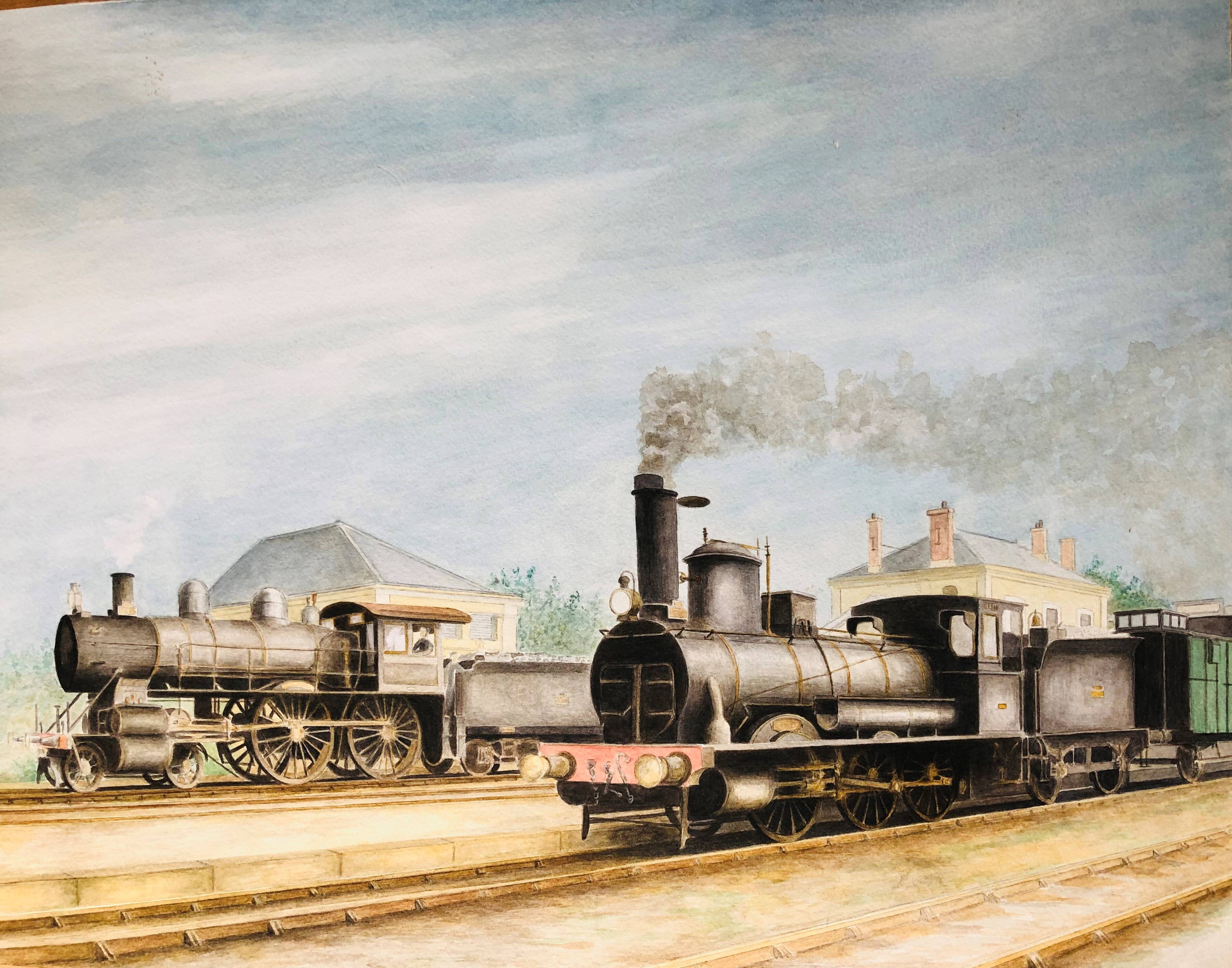 Steam locomotives watercolor