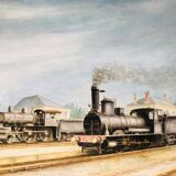 Steam locomotives watercolor