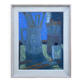 Vintage Modernists Oil Painting Blue Still Life By Svan Grandin Mid 20th Century