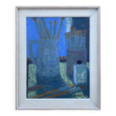 Vintage Modernists Oil Painting Blue Still Life By Svan Grandin Mid 20th Century