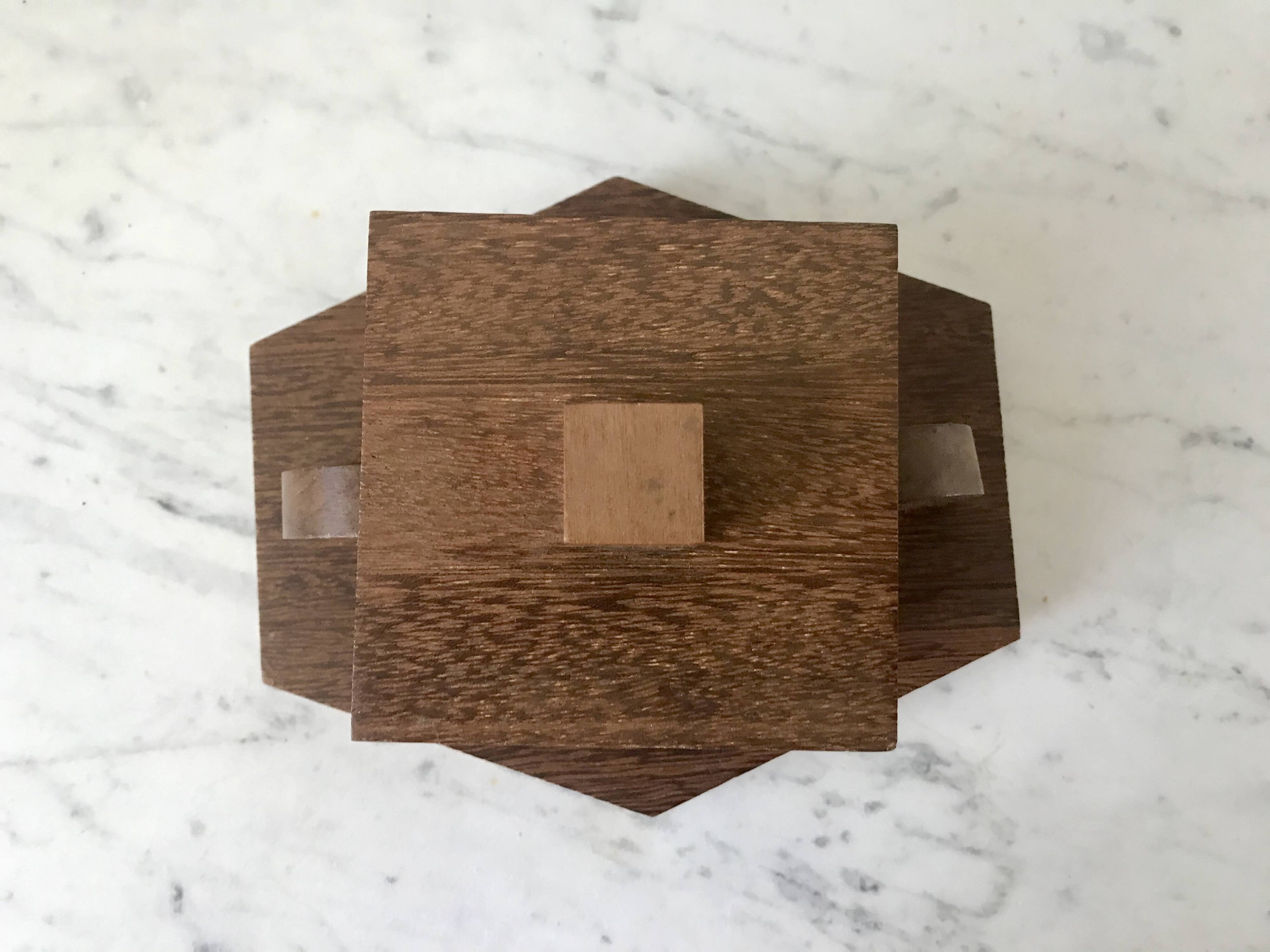 small art deco box in wood and molded glass from the 1930s