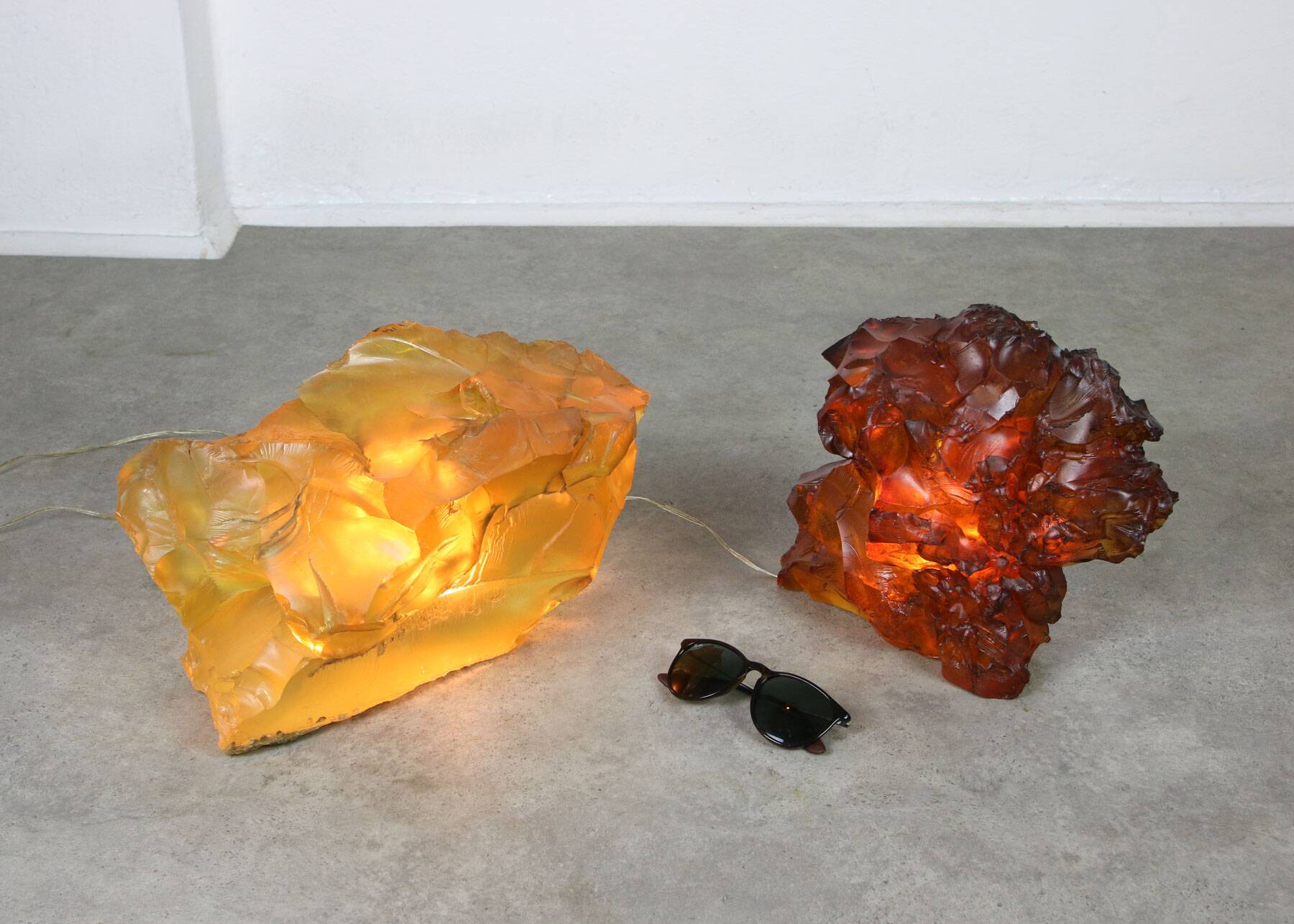 Vintage Italian Orange & Yellow Sculpture Lamps, 70s, set of 2