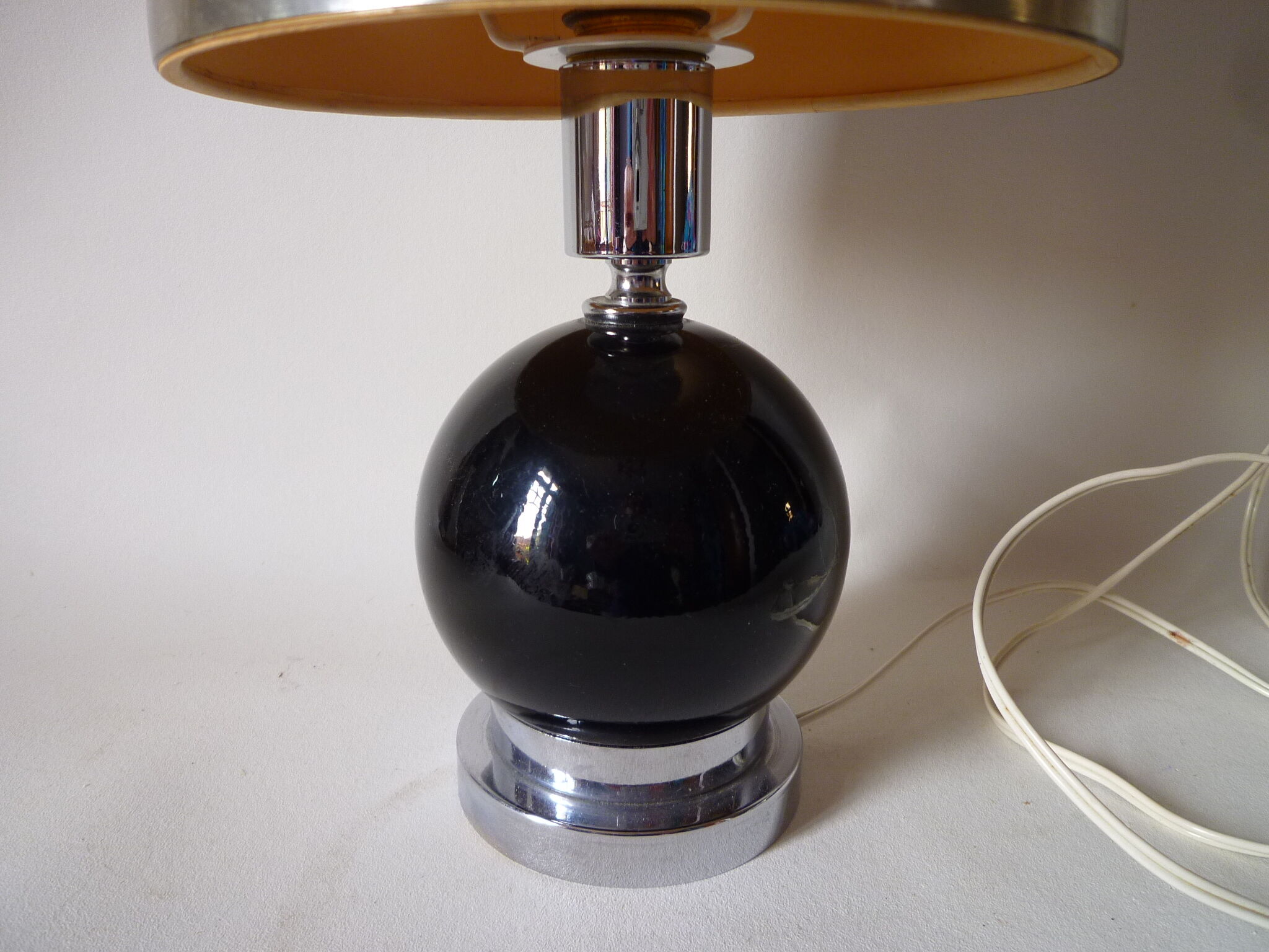 60's chrome and black ceramic table lamp