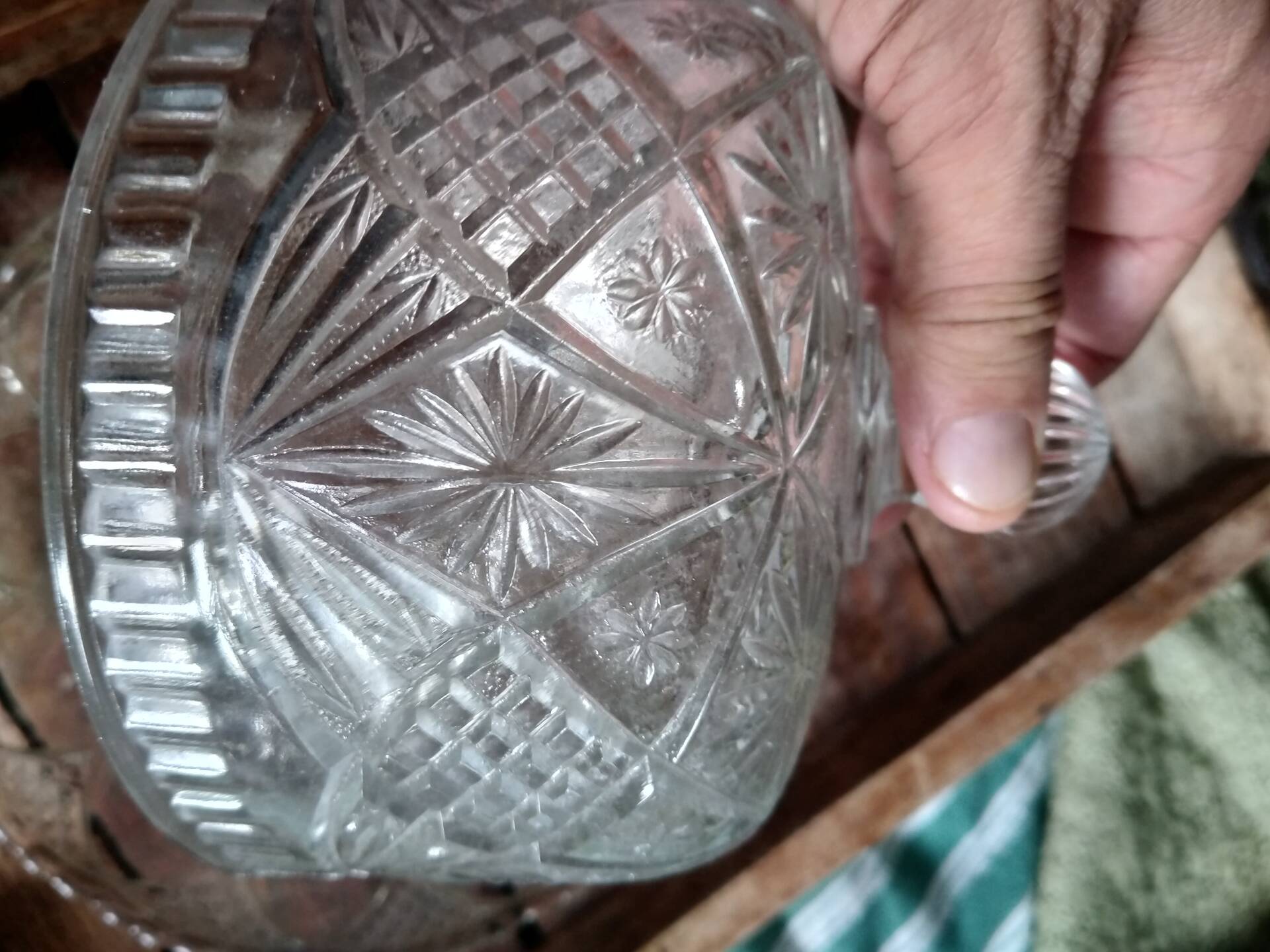 Vintage glass cheese dome with diamond cut.