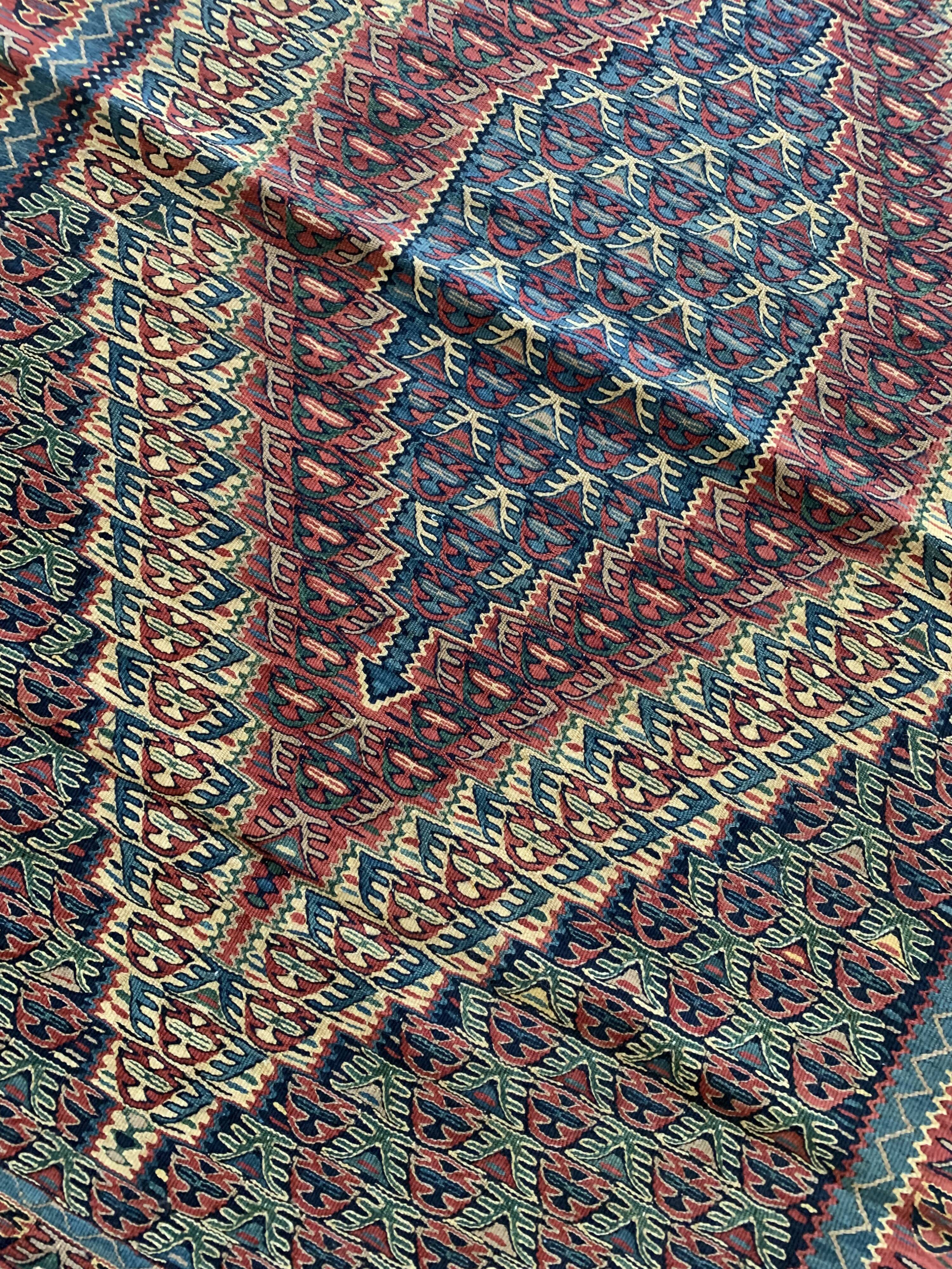 Pair of blue & green silk and wool kilims handmade persian rugs