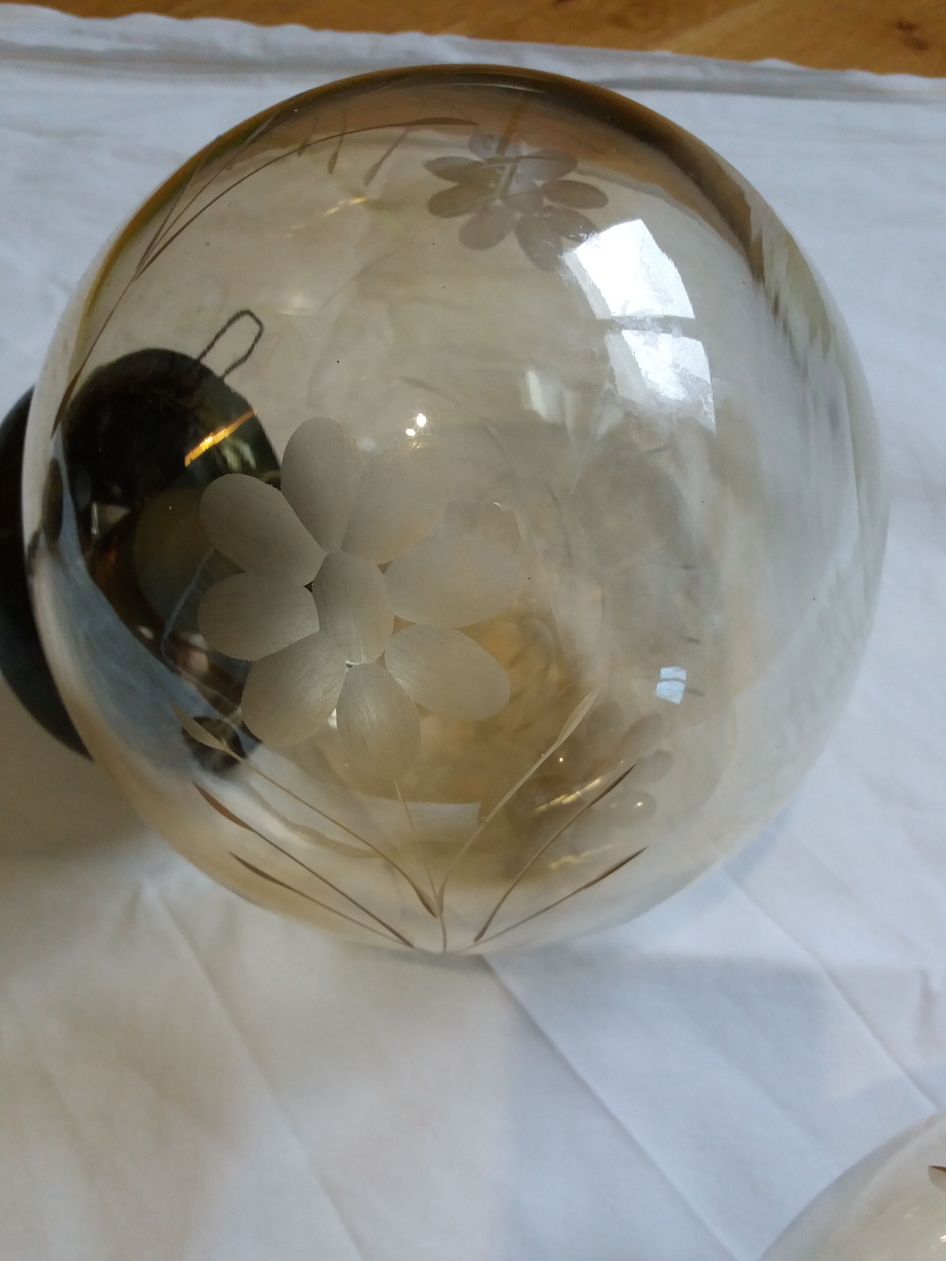 2 amber chiseled blown glass globe ball pendants