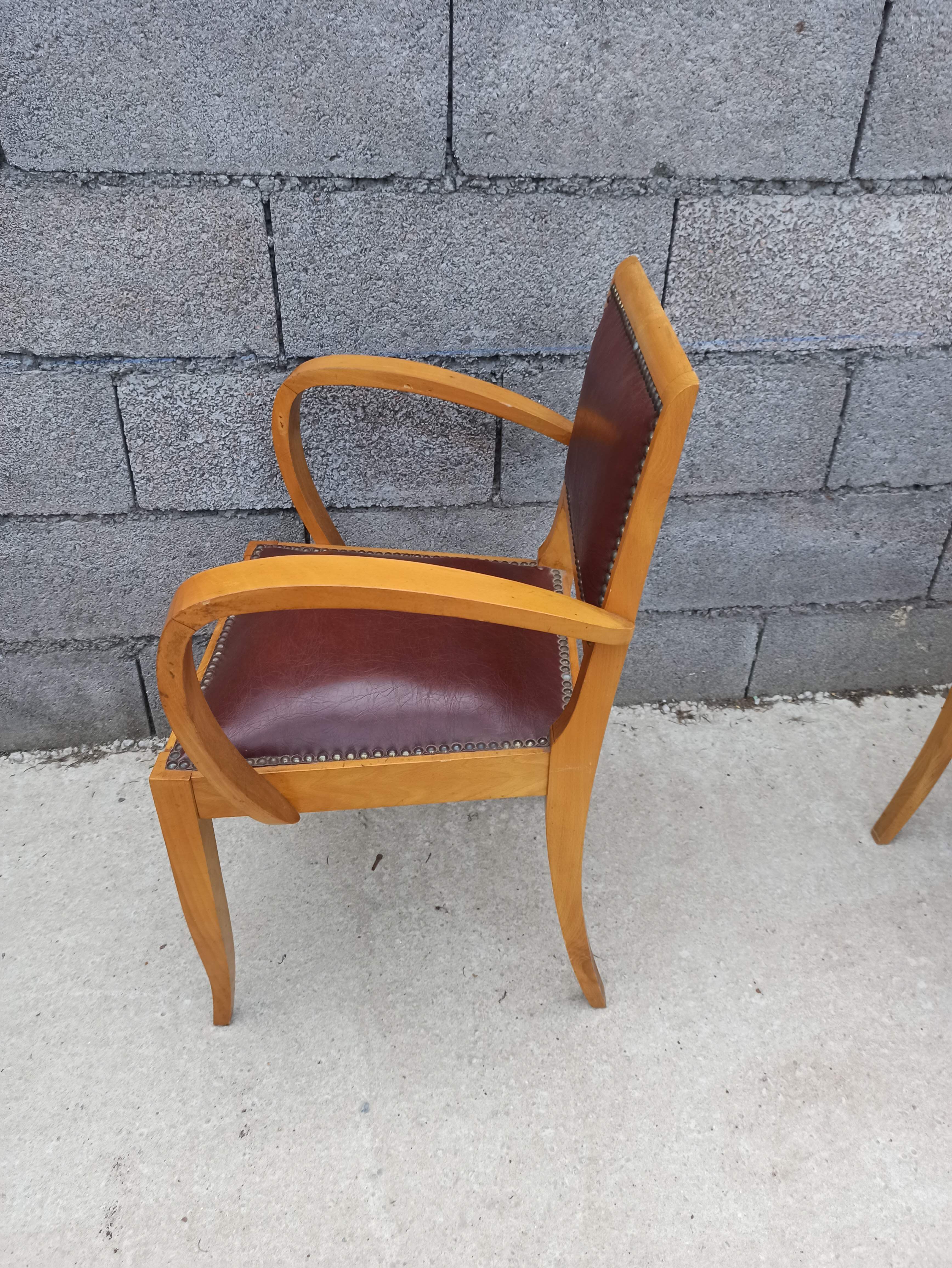 Pair of bridge armchair in brown skaï year 50s