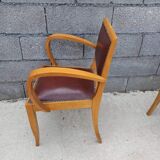 Pair of bridge armchair in brown skaï year 50s