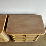 Set of 2 rattan nightstand bedside table vintage