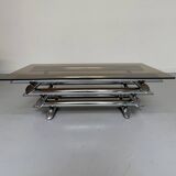 Space coffee table from the 70s, tubular metal and glass, Italian design