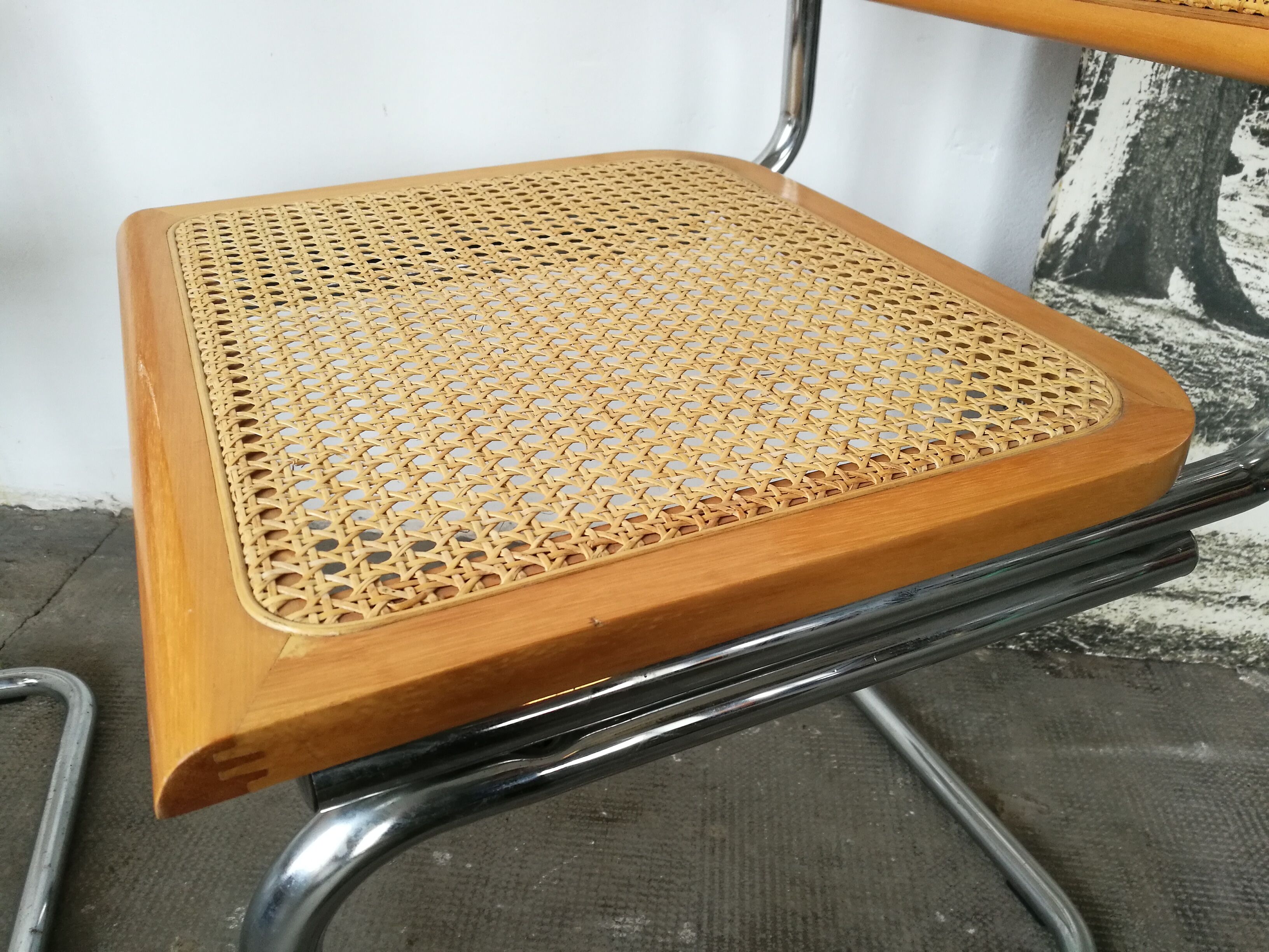 Pair of chairs, canning and chrome tubular metal