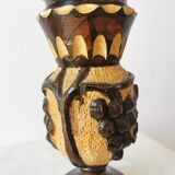 Vintage Hand Carved Wooden Vase: Grapevine Motif, 1970s Yugoslavia