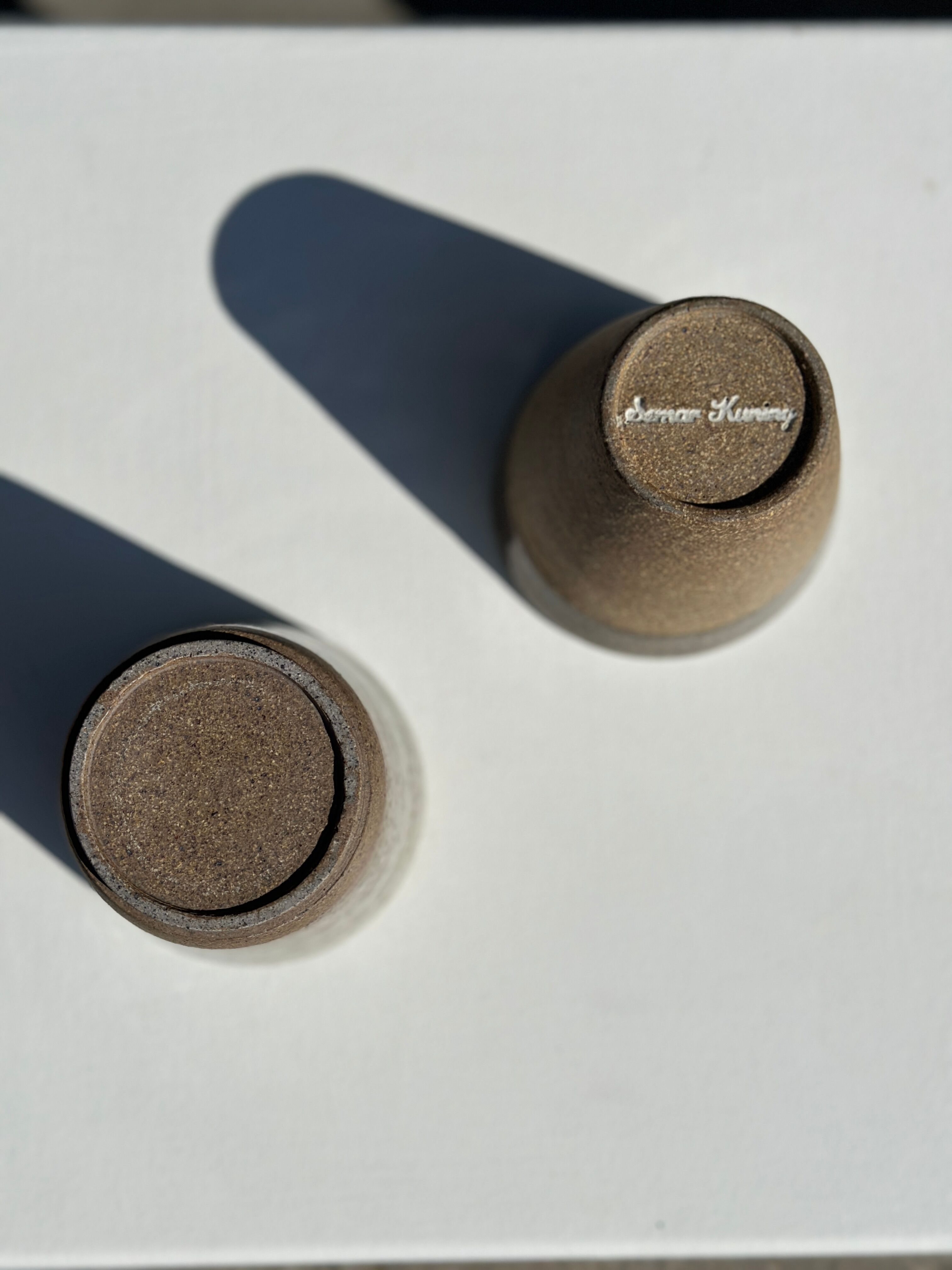 Set of 2 cups in Indonesian ceramic (brown & speckled glazed matte)