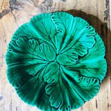 Plate with botanical leaves in green enameled earthenware from Clairfontaine circa 1890