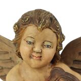 Vintage Solid Wood Angel Cherub Statue Hand Painted 49cm