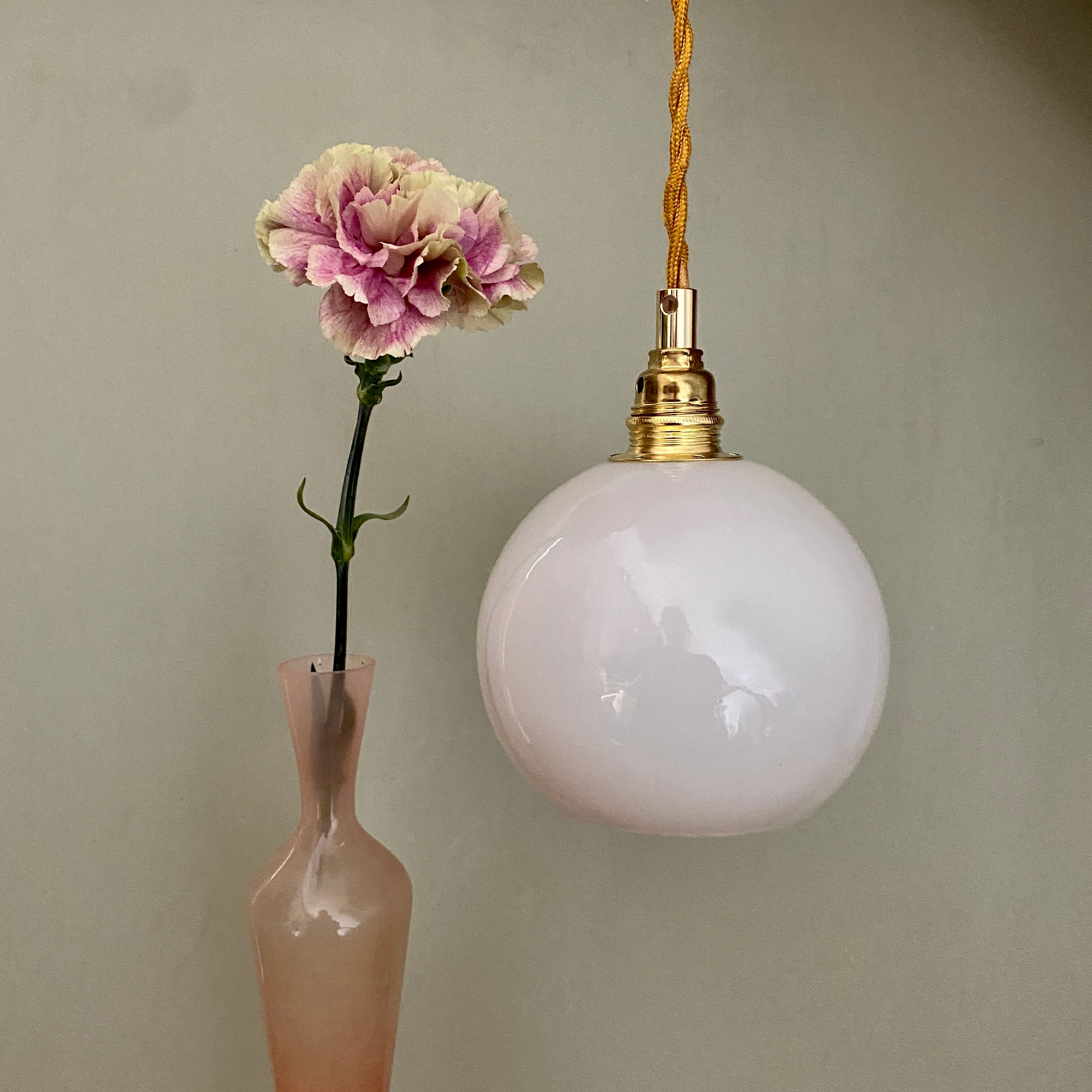 Vintage globe pendant lamp in white opaline