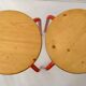 Pair of stools, red lacquered legs & wooden seat 1980s