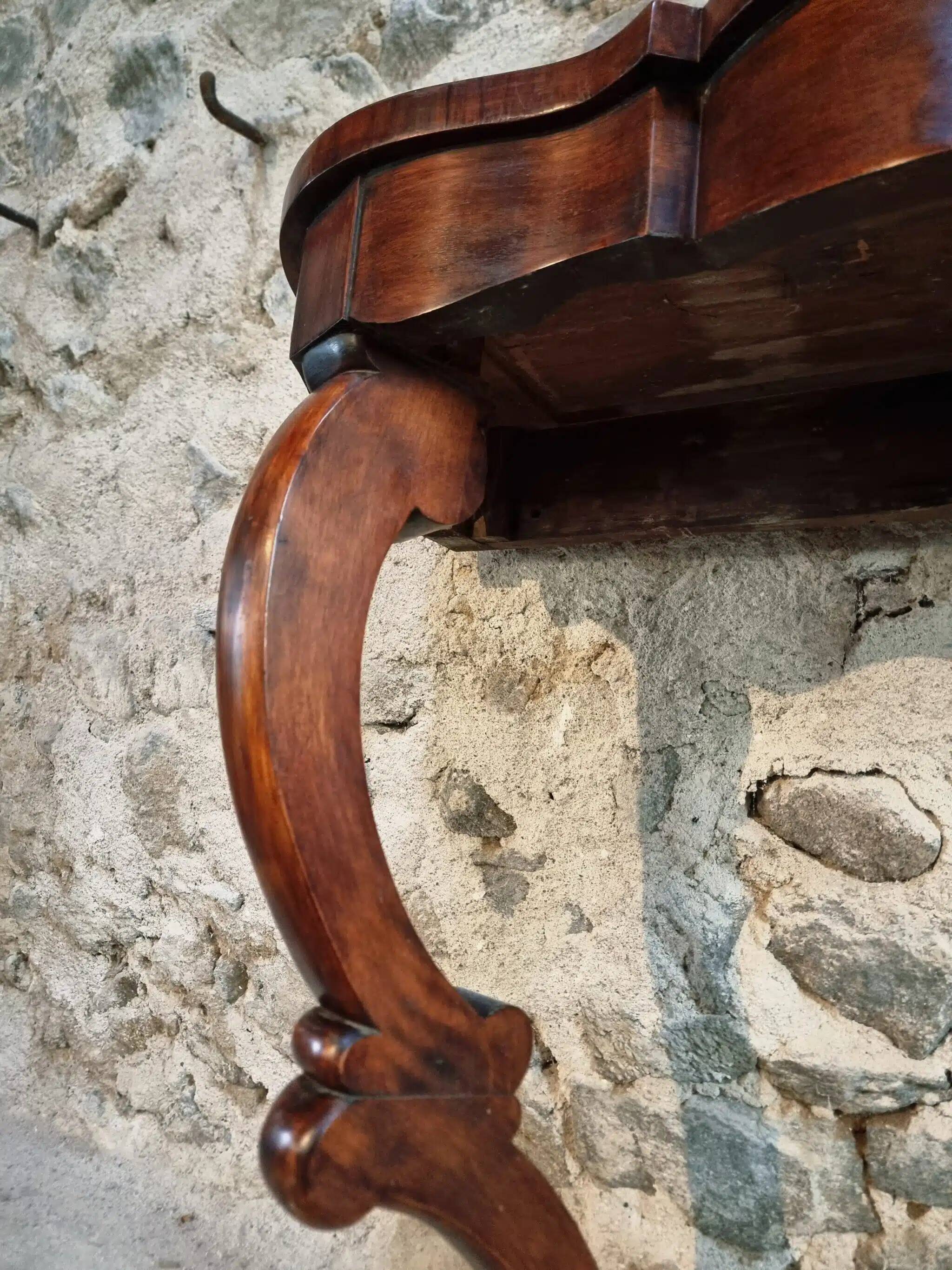 Antique French Napoleon III mahogany console table, wall table with marquetry, 19th century