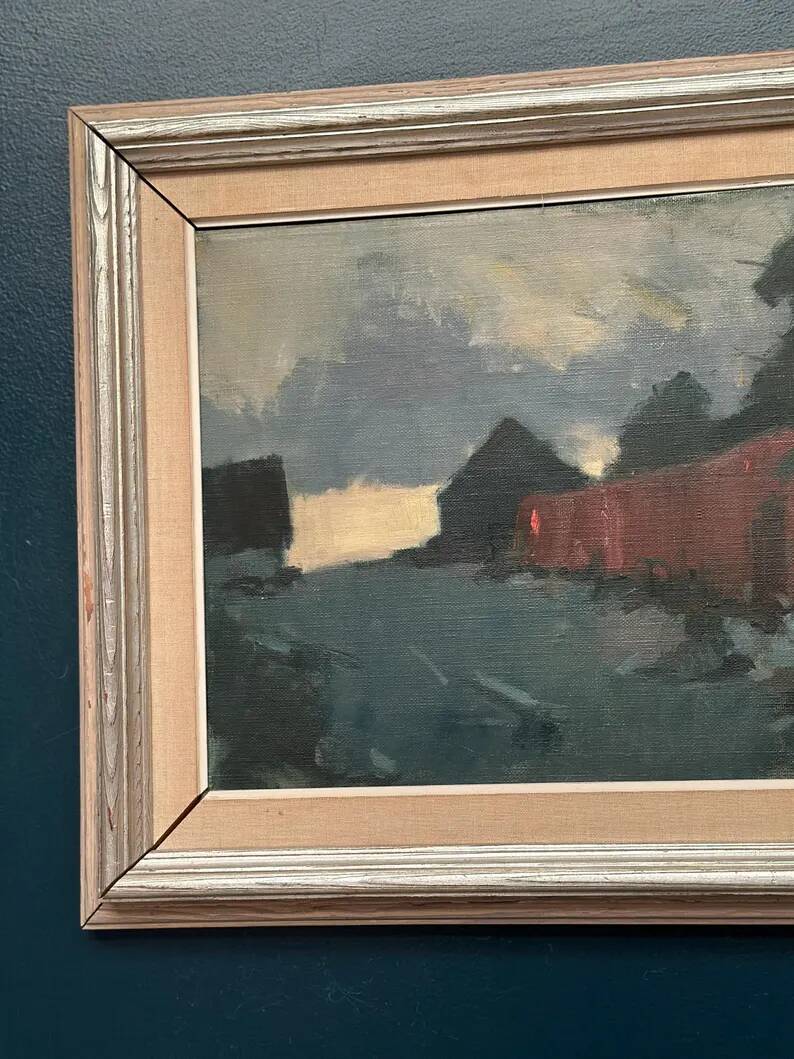 Original Swedish Oil on Canvas – “Red Barn” by Arne Aspelin – Signed – Vintage & Framed – 70 × 50 cm (27.6" × 19.7")